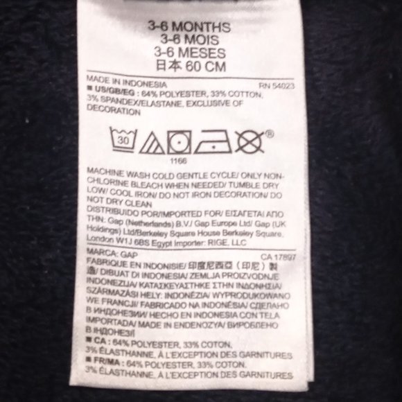 Baby GAP Navy Blue  Zipper Front Hoodie Sweater 3-6M - Picture 4 of 4